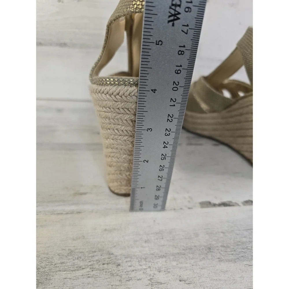 Michael Kors Gold Metallic Espadrille Wedge Sandals Front Zip Platform Mens 8.5M